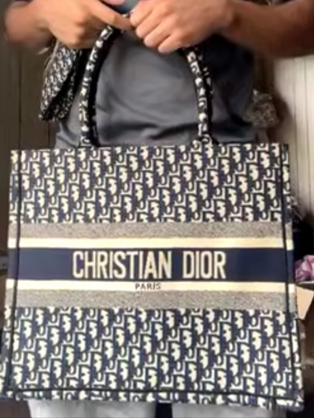 New Navy D and Cream Tote Large Bag Please Read //Hat// On Sal Too Available